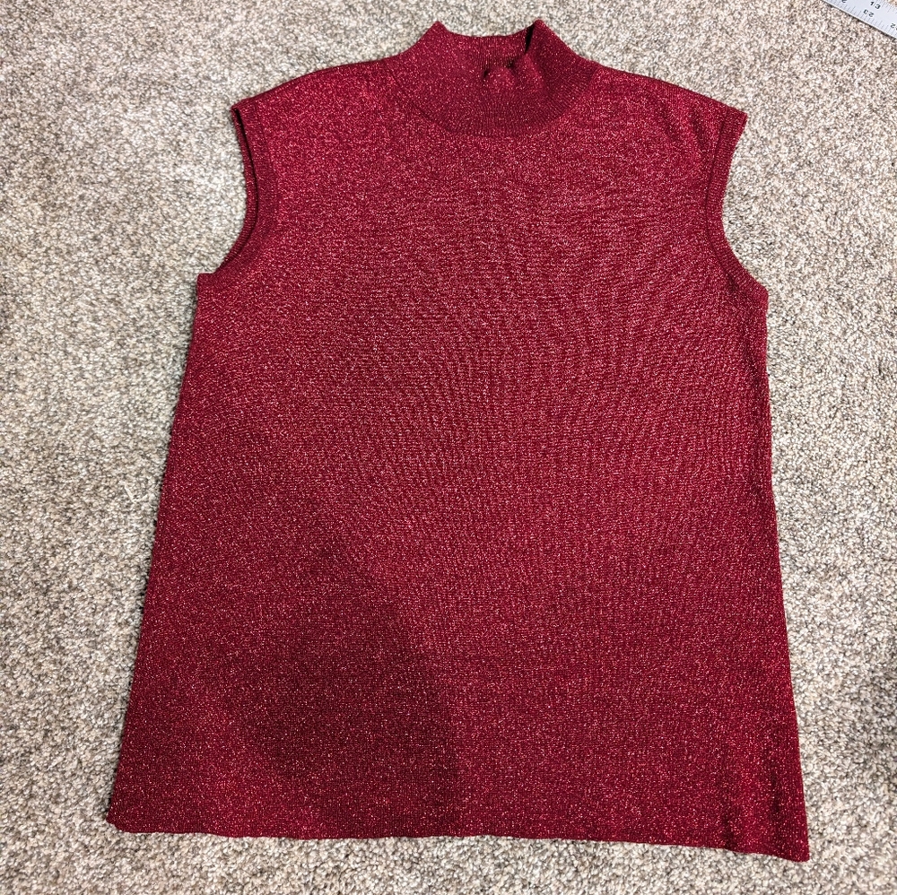 Coldwater Creek Red Metallic Silk Blend Heavyweight Luxurious Sweater Vest, Med